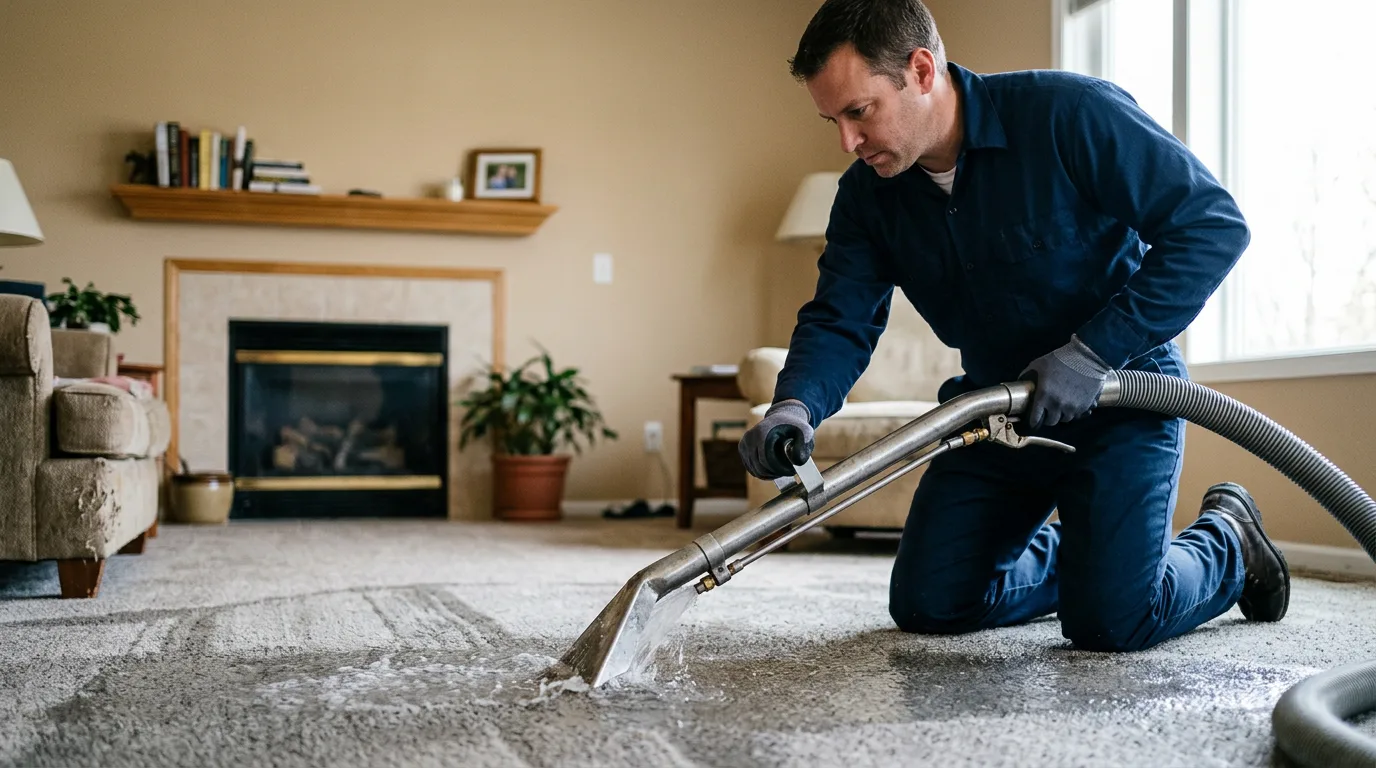 Water damage restoration technician working near Hubbardston, MI